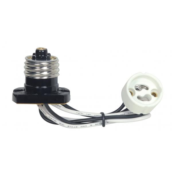 Brown Medium Based Phenolic E26 Flanged Adapter To GU10 - 10" 18GA 105C Leads - 1/2" Overall Extension - 660W - 250V