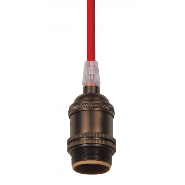 Medium base lampholder - 4pc. Solid brass - prewired - Uno ring - 10ft. 18/2 SVT Red Cord - Dark antique brass finish