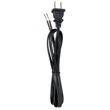 6 Foot 18/2 SPT-1 105C Cord Set - Black Finish - 24" Hank - 200 Carton - Molded Polarized Plug - Tinned Tips 3/4" Strip With 2" Slit