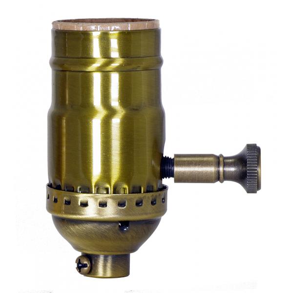 150W Full Range Turn Knob Dimmer Socket - 1/8 IPS - 3 Piece Stamped Solid Brass - Antique Brass Finish - 120V