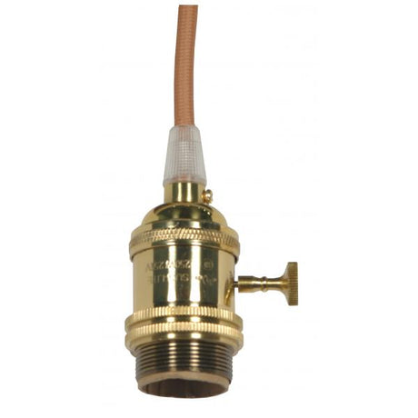 Medium base lampholder - 4pc. Solid brass - prewired - On/Off - Uno ring - 10ft. 18/2 SVT Gold Cord - Polished brass finish