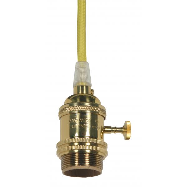 Medium base lampholder - 4pc. Solid brass - prewired - On/Off - Uno ring - 10ft. 18/2 SVT Lemon Cord - Polished brass finish