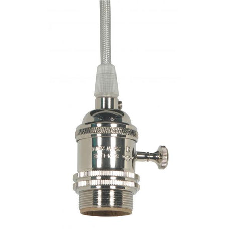 Medium base lampholder - 4pc. Solid brass - prewired - On/Off - Uno ring - 10ft. 18/2 SVT Silver Cord - Polished Nickel finish