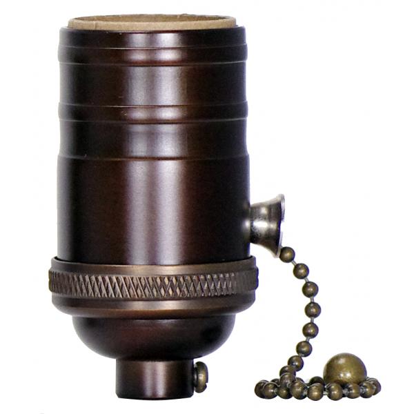 On-Off Pull Chain Socket - 1/8 IPS - 4 Piece Stamped Solid Brass - Dark Antique Brass Finish - 660W - 250V