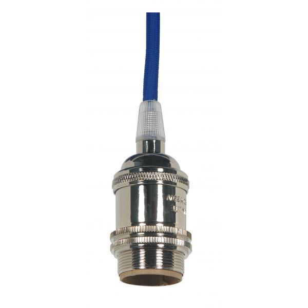 Medium base lampholder - 4pc. Solid brass - prewired - Uno ring - 10ft. 18/2 SVT Blue Cord - Polished Nickel finish