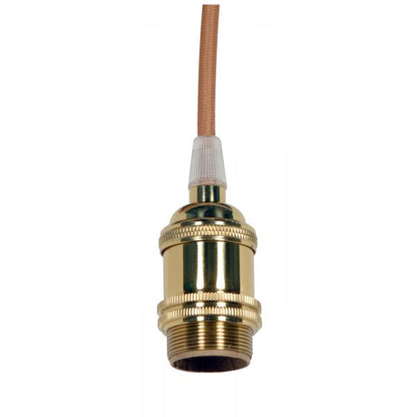 Keyless Lampholder - 4 Piece Stamped Solid Brass - Prewired - 2 Uno Rings - 2 Bushings - Gold Wire - Polished Brass Finish - 660W - 250V