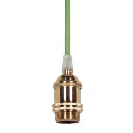 Medium base lampholder - 4pc. Solid brass - prewired - Uno ring - 10ft. 18/2 SVT Light Green Cord - Polished brass finish