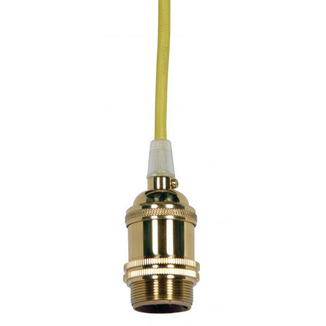 Medium base lampholder - 4pc. Solid brass - prewired - Uno ring - 10ft. 18/2 SVT Lemon Cord - Polished brass finish