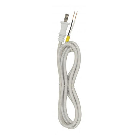 8 Foot Rayon Cord Set - Silver Finish - 18/2 SPT-2 105C With Molded Polarized Plug - 200 Carton - Tinned Tips Strip With 2" Slit