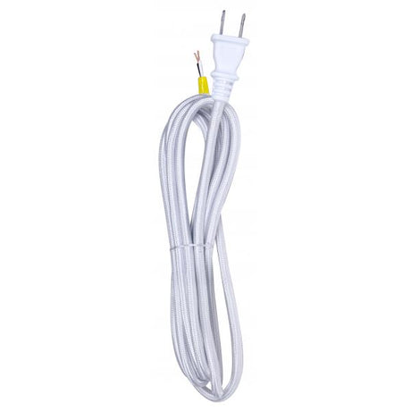 10 Foot Rayon Cord Set - Silver Finish - 18/2 SPT-2 105C With Molded Polarized Plug - 150 Carton - Tinned Tips Strip With 2" Slit