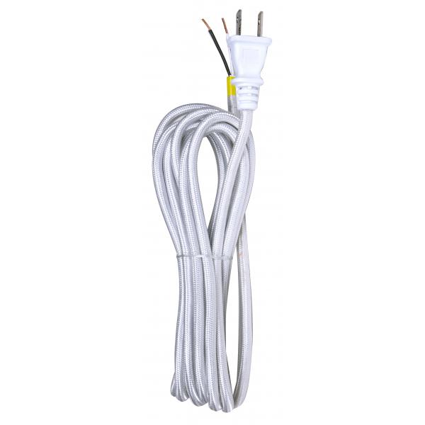 12 Foot Rayon Cord Set - Silver Finish - 18/2 SPT-2 105C With Molded Polarized Plug - 50 Carton - Tinned Tips Strip With 2" Slit