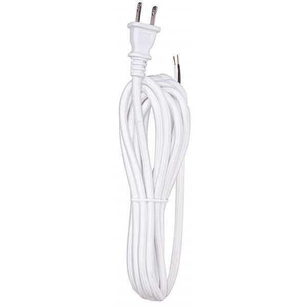 12 Foot Rayon Cord Set - White Finish - 18/2 SPT-2 105C With Molded Polarized Plug - 50 Carton - Tinned Tips Strip With 2" Slit