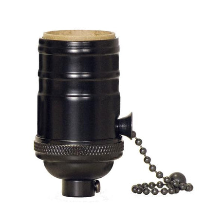 On-Off Pull Chain Socket - 1/8 IPS - 4 Piece Stamped Solid Brass - Black Finish - 660W - 250V