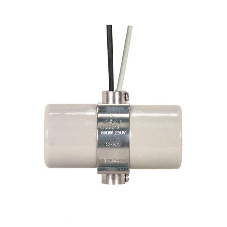 Twin Porcelain Socket With Double Bushing Strap And Leads - 24" Leads - 1/8 IPS Bushing - Glazed - 660W - 250V