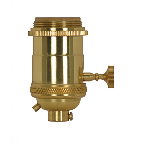 Medium base lampholder - 4pc. Solid brass - On/Off Key - 2 Uno rings - Polished brass finish