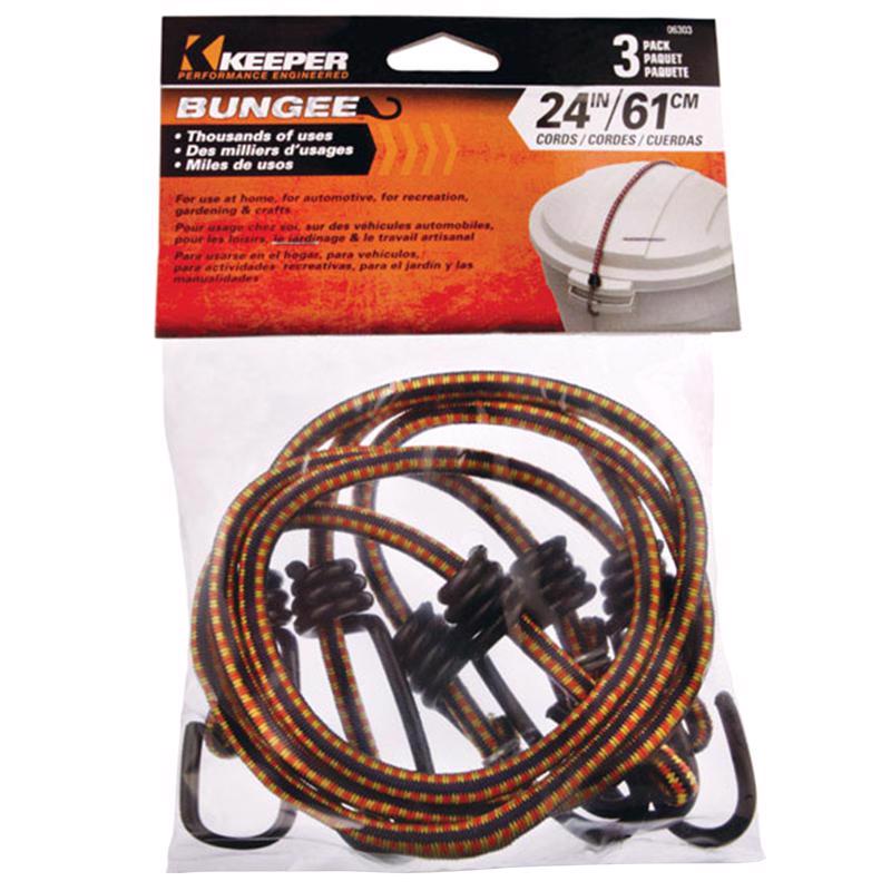 Keeper Multicolored Bungee Cord 24 in. L X 0.315 in. 3 pk