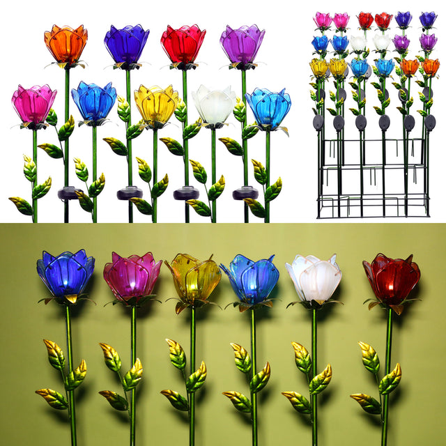 Alpine Assorted Glass 33 in. H Tulip Petals Outdoor Garden Stake