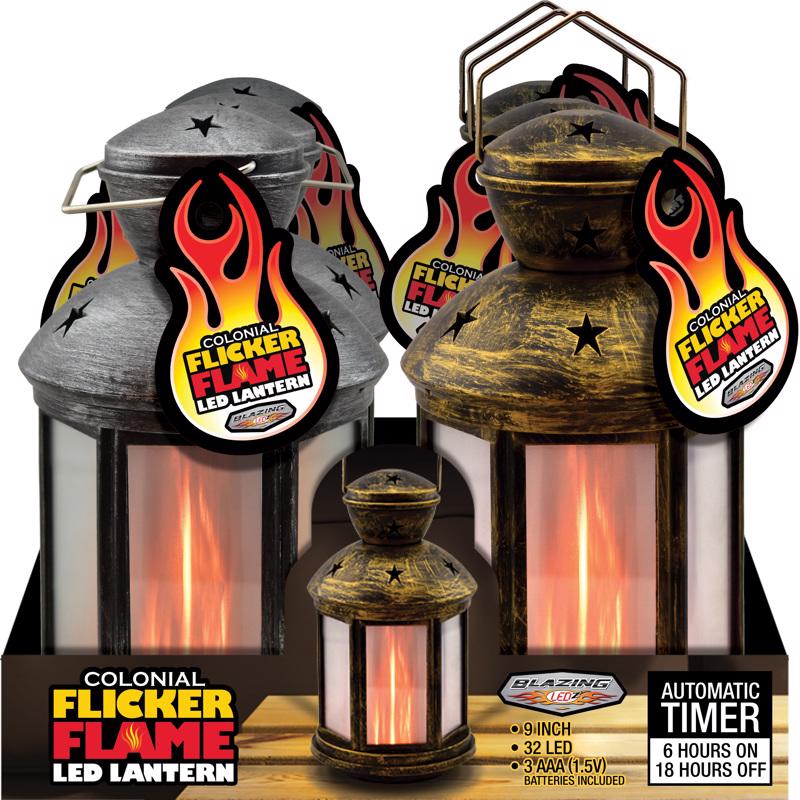 Blazing LEDz 8.5 in. Plastic Colonial Flicker Flame Assorted Flameless Lantern