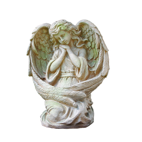 Alpine Polyresin Stone 19 in. Guardian Angel Garden Statue