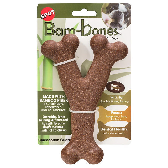 Spot Bam-bones Brown Bamboo Fibers Bacon-Flavored Wish Bone Pet Toy 1 pk