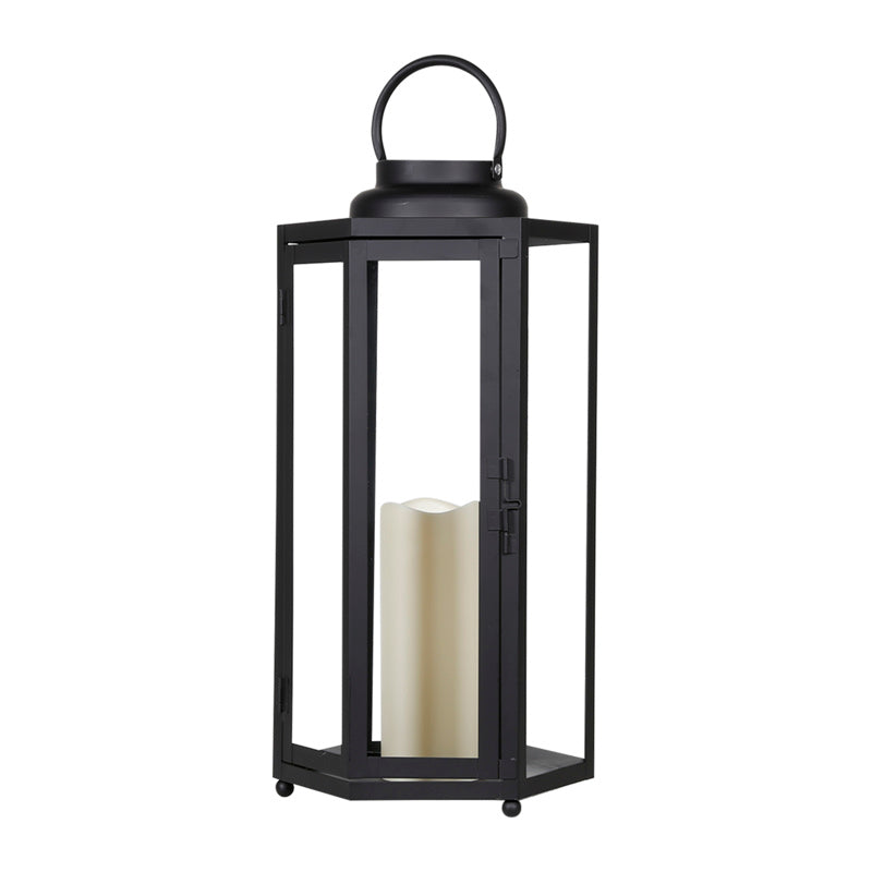 Alpine 18 in. Glass/Plastic Decorative Black Flameless Lantern