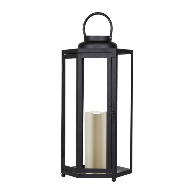 Alpine 18 in. Glass/Plastic Decorative Black Flameless Lantern