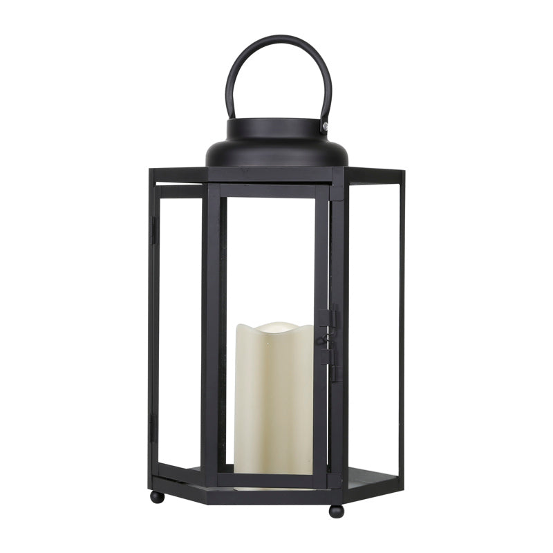 Alpine 14 in. Glass/Plastic Decorative Black Flameless Lantern