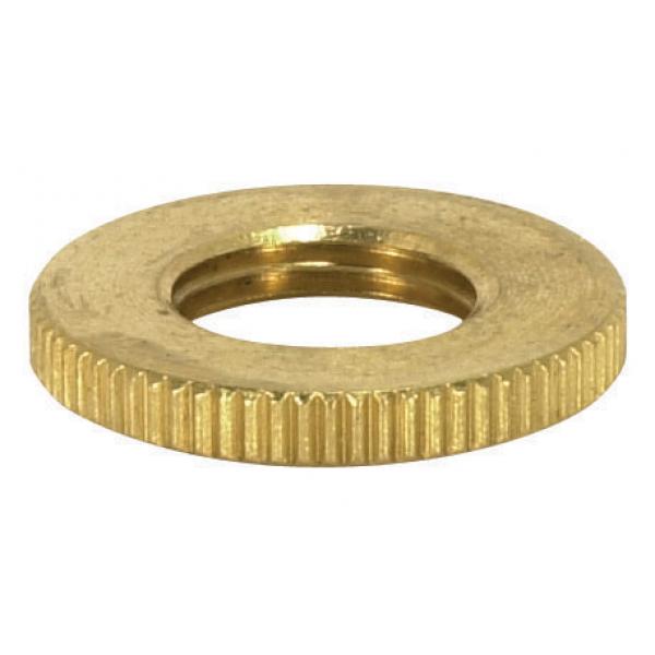 Brass Round Knurled Locknut - 3/4" Diameter - 1/8 IP - 3/32" Thick - Burnished And Lacquered