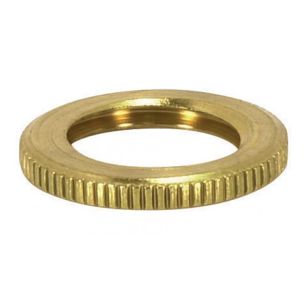 Brass Round Knurled Locknut - 1/4 IP - 3/4" Diameter - 1/8" Thick - Burnished And Lacquered