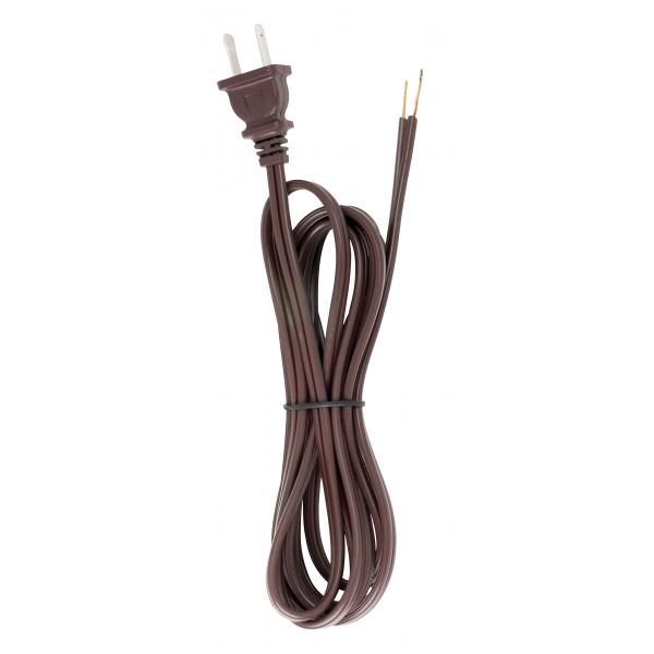 8 Foot 18/2 SPT-2 105C Cord Set - Brown Finish - 36" Hank - 200 Carton - Molded Polarized Plug - Tinned Tips 3/4" Strip With 2" Slit