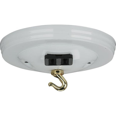 Canopy Kit With Convenience Outlet - White Finish - 5" Diameter - 7/16" Center Hole - 2-8/32 Bar Holes - Includes Hardware - 10lbs Max