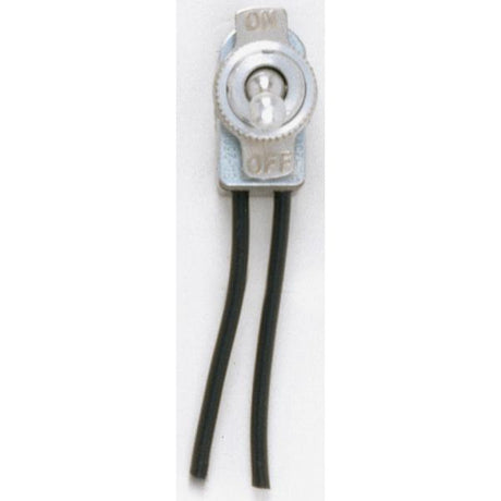 On-Off Metal Toggle Switch - Single Circuit - 6A-125V, 3A-250V Rating - 6" Leads - Nickel Finish