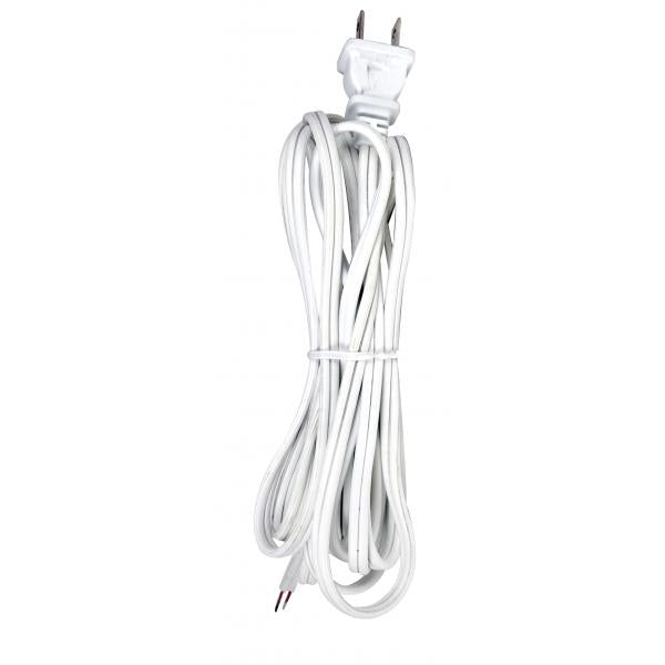 12 Foot 18/2 SPT-2 105C Cord Set - White Finish - 72" Hank - 150 Carton - Molded Polarized Plug - Tinned Tips 3/4" Strip With 2" Slit