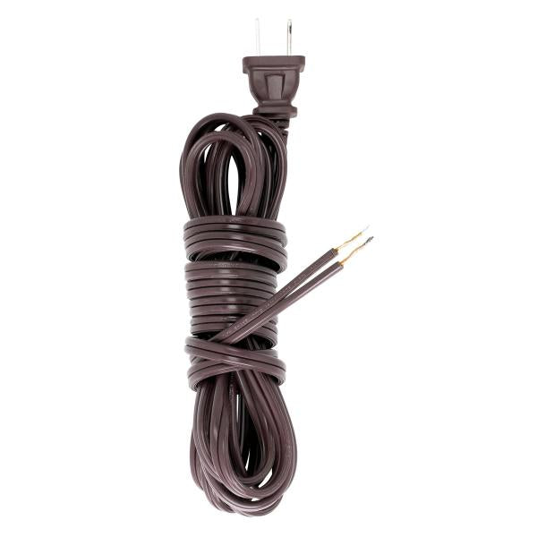 12 Foot 18/2 SPT-2 105C Cord Set - Brown Finish - 72" Hank - 150 Carton - Molded Polarized Plug - Tinned Tips 3/4" Strip With 2" Slit