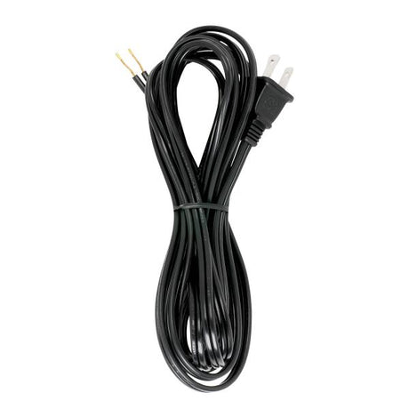 12 Foot 18/2 SPT-2 105C Cord Set - Black Finish - 72" Hank - 150 Carton - Molded Polarized Plug - Tinned Tips 3/4" Strip With 2" Slit