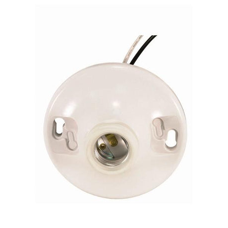 Keyless White Phenolic Ceiling Receptacle - 6" AWM B/W Leads 105C - 4-1/2" Diameter - 660W - 250V