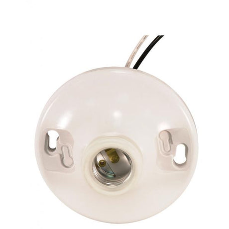 White Phenolic On-Off Pull Chain Ceiling Receptacle - 6" AWM B/W Leads 105C - 4-1/2" Diameter - 250W - 250V