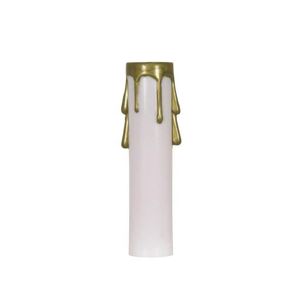 Plastic Drip Candle Cover - White Plastic With Gold Drip - 13/16" Inside Diameter - 7/8" Outside Diameter - 2" Height