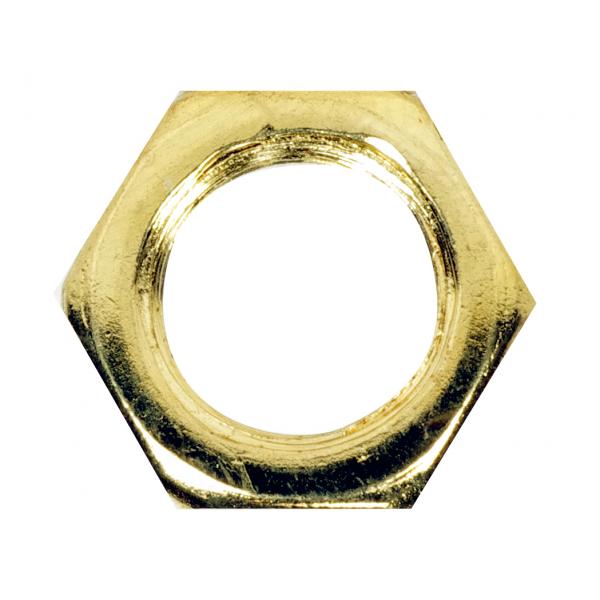 Steel Locknut - 1/8 IP - 1/2" Hexagon - 3/16" Thick - Brass Plated Finish