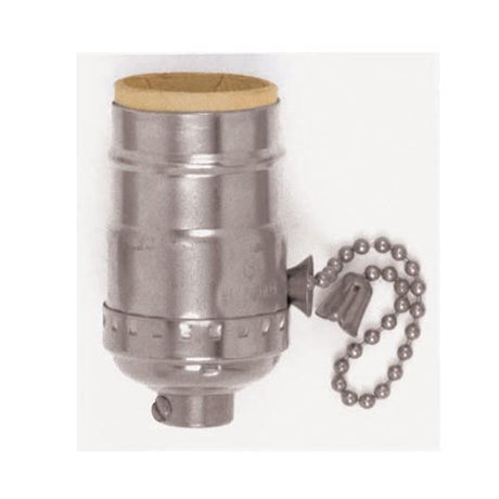 On-Off Pull Chain Socket - 1/8 IPS - 3 Piece Stamped Solid Brass - Polished Nickel Finish - 660W - 250V - 250/10 Master