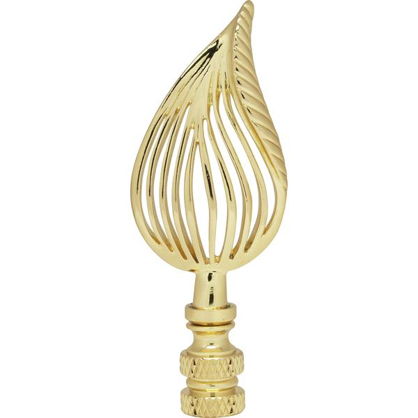 Leaf Brass Finial - 3-1/2" Height - 1/4-27 - Polished Brass Finish