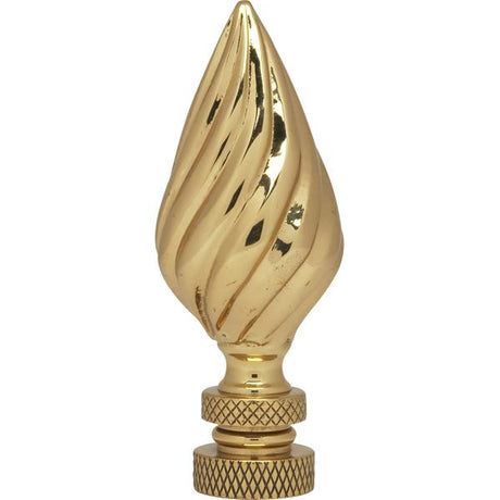 Flame Ribbed Brass Finial - 2-3/4" Height - 1/4-27 - Polished Brass Finish