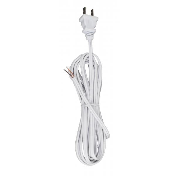 12 Foot 18/2 SPT-1 105C Cord Set - White Finish - 72" Hank - 150 Carton - Molded Polarized Plug - Tinned Tips 3/4" Strip With 2" Slit