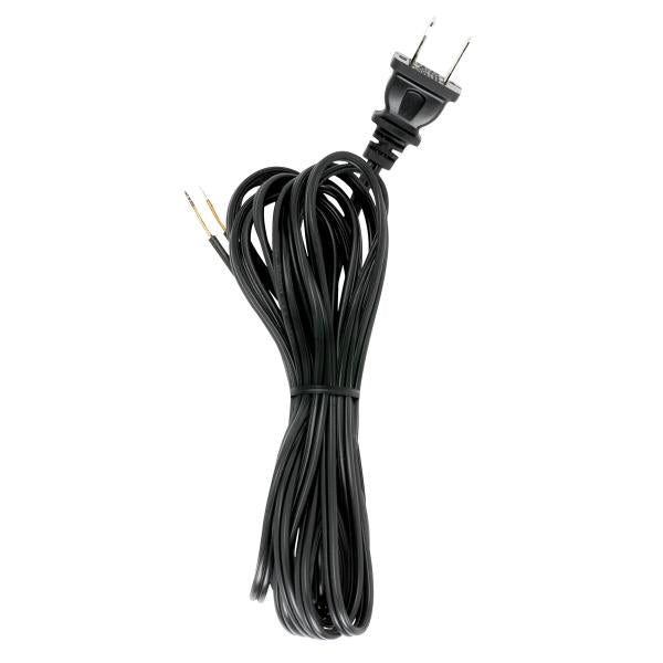 12 Foot 18/2 SPT-1 105C Cord Set - Black Finish - 72" Hank - 150 Carton - Molded Polarized Plug - Tinned Tips 3/4" Strip With 2" Slit