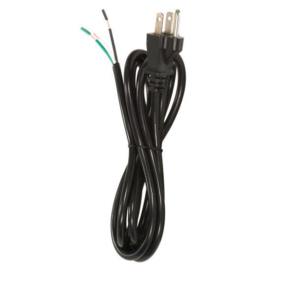 8 Foot 18/3 SVT 105C Heavy Duty Cord Set - Black Finish - 100 Carton - 3 Prong Molded Plug - Stripped And Slit - 1/4" Diameter
