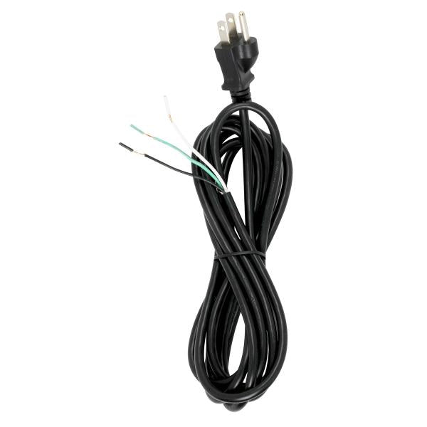 10 Foot 18/3 SVT 105C Heavy Duty Cord Set - Black Finish - 100 Carton - 3 Prong Molded Plug - Stripped And Slit
