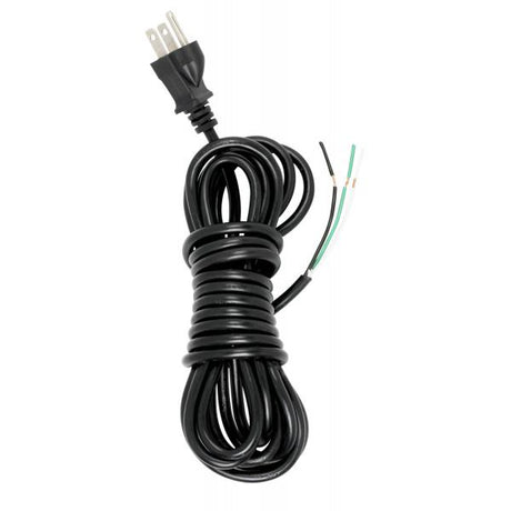 15 Foot 18/3 SVT 105C Heavy Duty Cord Set - Black Finish - 50 Carton - 3 Prong Molded Plug - Stripped And Slit - 1/4" Diameter