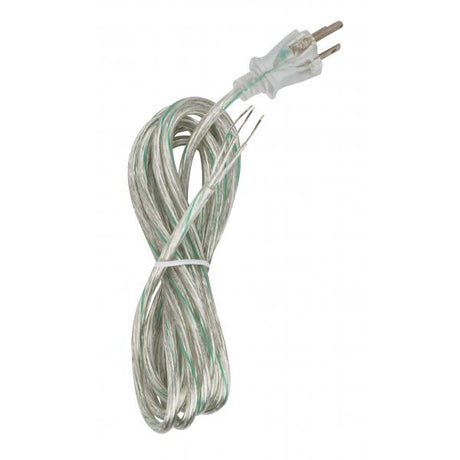 10 Foot 18/3 SVT 105C Heavy Duty Cord Set - Clear Silver Finish - 100 Carton - 3 Prong Molded Plug - Stripped And Slit