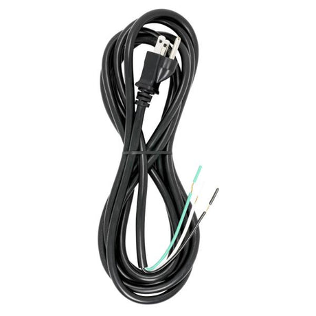 10 Foot 18/3 SJT 105C Heavy Duty Cord Set - Black Finish - 50 Carton - 3 Prong Molded Plug - Stripped And Slit
