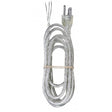 8 Foot 18/3 SVT 105C Heavy Duty Cord Set - Clear Silver Finish - 100 Carton - 3 Prong Molded Plug - Stripped And Slit - 1/4" Diameter